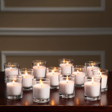 Set of 24 Ivory Unscented Glass Filled Votive Candles