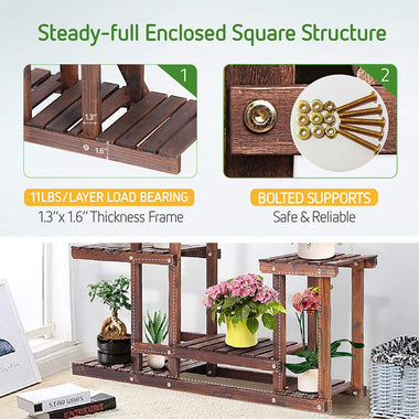 Wood Plant Stand High Low Shelves Flower Rack Display