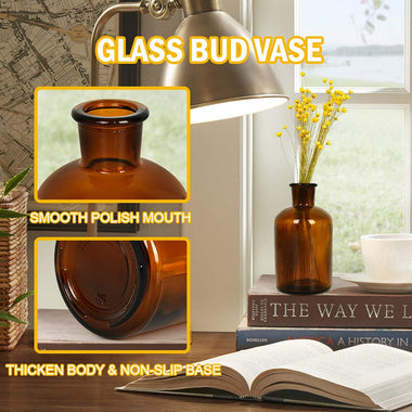6 Pieces Amber Glass Vases Small Glass Bud Vase