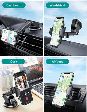 VICSEED Universal Cell Phone Holder for Car [Solid & Durable] Car Phone Holder Mount for Dashboard Windshield Air Vent Long Arm Strong Suction Cell Phone Car Mount Thick Case Heavy Phones Friendly Black
