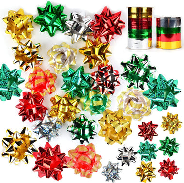 JOYIN 48 Self Adhesive Bows with 8 Rolls of Curling Ribbons for Christmas