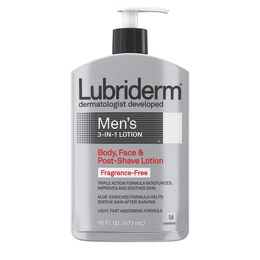 Lubriderm Men's 3-In-1 Unscented Lotion Enriched with Soothing Aloe