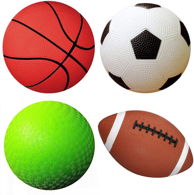 Pack of 4 Sports Balls with 1 Pump: 1 Each of 5" Soccer Ball