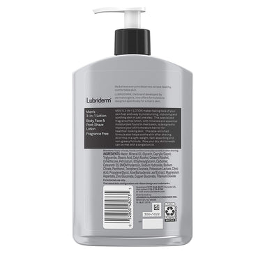 Lubriderm Men's 3-In-1 Unscented Lotion Enriched with Soothing Aloe