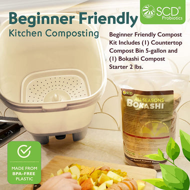 5 Gallon Tan Compost Bin For Kitchen Countertop With Lid, Spigot & 1 Gallon (2 lbs.)
