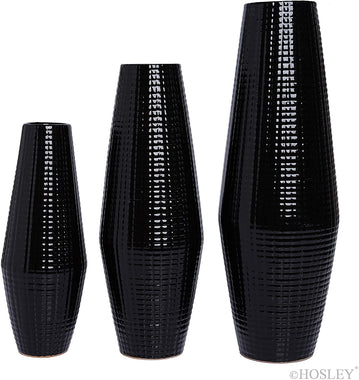 Hosley Set of 3 Black Textured Ceramic Vase