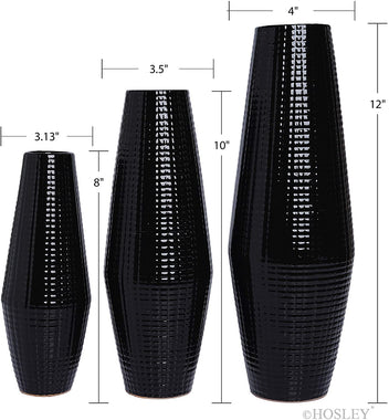 Hosley Set of 3 Black Textured Ceramic Vase