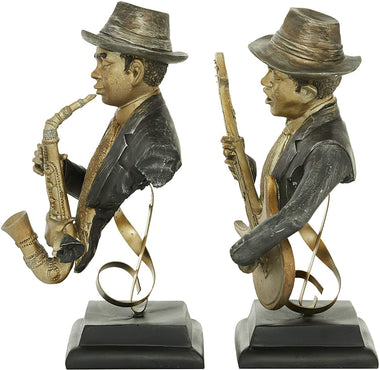 Set of 2 Polystone Vintage Musician Sculpture