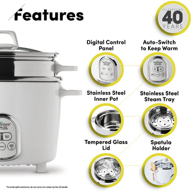 NutriWare 14-Cup (Cooked) Digital Rice Cooker and Food Steamer