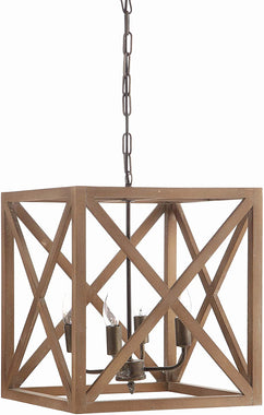Square Wood and Metal Chandelier