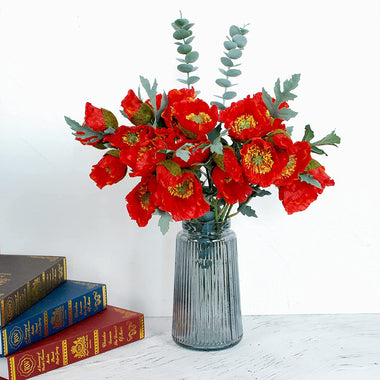 20 Artificial Silk Poppies Set in Vase Decorations