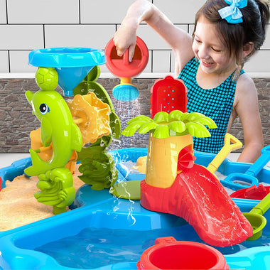 TEMI 3-in-1 Sand Water Table, 28PCS Kids Beach Summer Toys