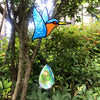 Hummingbird Stained Glass Window Hanging Crystal