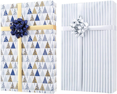 Reversible Wrapping Paper Set: 4 Rolls (8 Designs) of Premium Gift Wrap