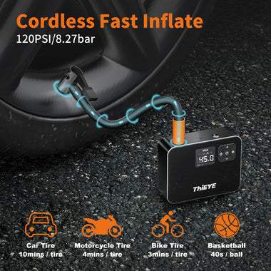 ThiEYE Tire Inflator Portable Air Compressor 120 PSI Cordless Tire Pump with Digital LCD