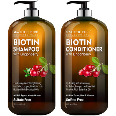 Biotin Shampoo and Conditioner Set with Lingonberry by Majestic Pure - for Hair Loss