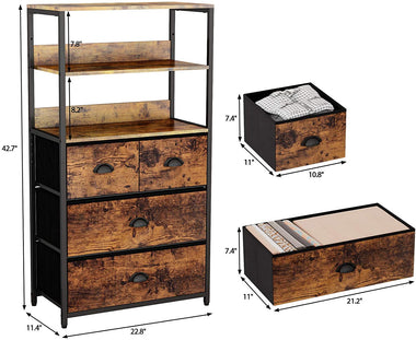 Furologee Vertical 4 Drawer Dresser Organizer with 3-tiers wood Shelf