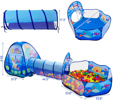 3 in 1 Kids Play Tent with Play Tunnel, Ball Pit