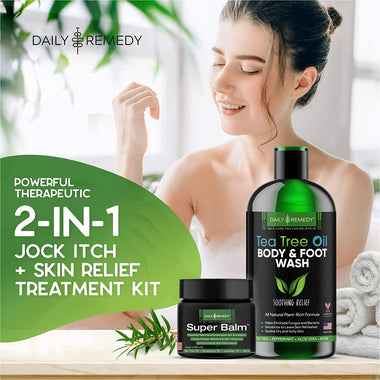 Daily Remedy All Natural Jock Itch and Skin Relief Treatment Kit - Includes Tea Tree Oil