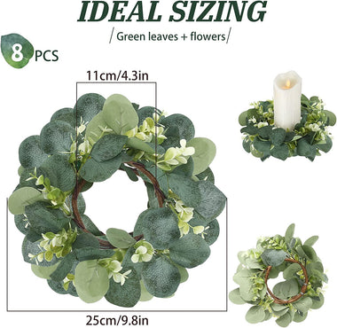 8 Pcs Candle Rings Artificial Eucalyptus Leaves Wreaths Candle