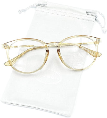Clear Lens Fake Glasses for Women Men Retro Round Metal Frame Eyeglasses