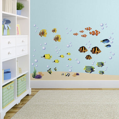 Under the Sea Fish & Coral Reef Decorative Peel and Stick Wall Sticker Decals
