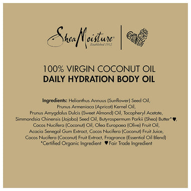 Sheamoisture Daily Hydration Body Oil for Dry Skin Virgin Coconut Oil Paraben Free 8 oz