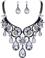 Tribal Ethnic Crystal Chunky Statement Necklace Dangle Earrings Set