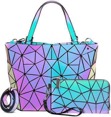 Geometric Luminous Purses and Handbags for Women Holographic Reflective Bag Backpack