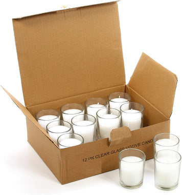 Set of 12 White Unscented Clear Glass
