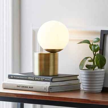 Glass Globe Living Room Table Desk Lamp With LED Light Bulb