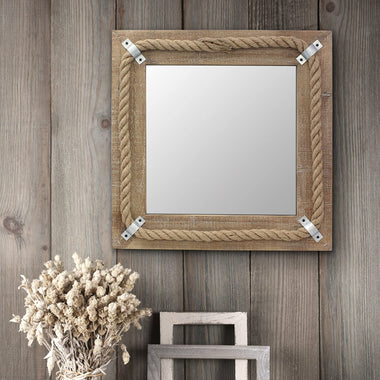 Square Wooden Mirror with Nautical Rope Detail