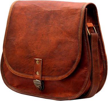 Women Vintage Style Genuine Brown Leather Crossbody Shoulder Bag