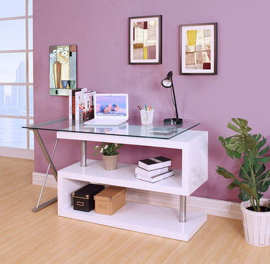 ACME FURNITURE Buck Desk w/Swivel - 92368 - White High Gloss & Clear Glass