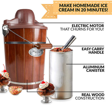 Electric Bucket Ice Cream Maker With Easy-Carry Handle, Makes 6-Quarts