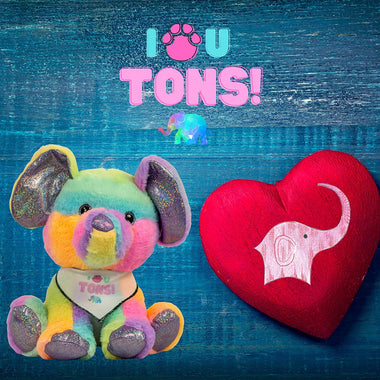 LUVMUFFINS Stuffed Elephant- I Luv You Tons | Super Soft Rainbow Colored