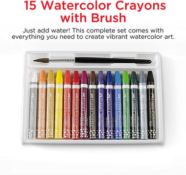 Faber-Castell Watercolor Crayons with Brush, 15 Colors