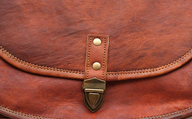Women Vintage Style Genuine Brown Leather Crossbody Shoulder Bag