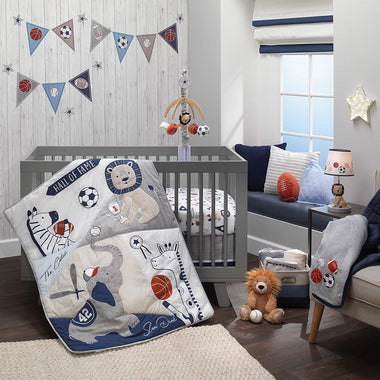 Lambs & Ivy Hall of Fame Lion/Sports Balls Musical Baby Crib