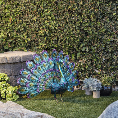 JUM232 Metal Peacock Outdoor Statue