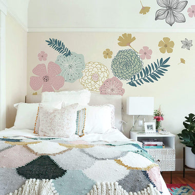 Perennial Blooms Pink Peel And Stick Giant Wall Decals