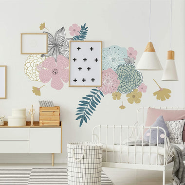 Perennial Blooms Pink Peel And Stick Giant Wall Decals