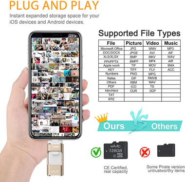 Photo Stick for iPhone 11 128GB Flash Drive for Computers Photostick for Backup Drive