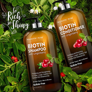 Biotin Shampoo and Conditioner Set with Lingonberry by Majestic Pure - for Hair Loss