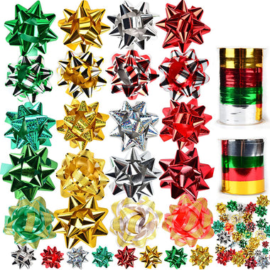 JOYIN 48 Self Adhesive Bows with 8 Rolls of Curling Ribbons for Christmas