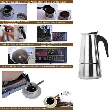 Stove Top Moka Coffee Pot Stainless Steel