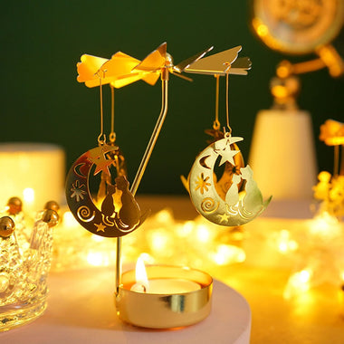 Romantic Gold Candlesticks Rotating Spinning Carrousel Tea Light