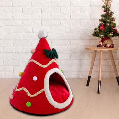 Christmas Dog Cat Kennel Bed Warm Pet Basket