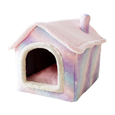 Dog House Kennel Soft Pet Bed Pink Starry Pet House