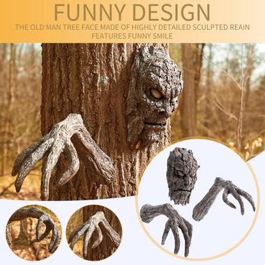 Tree Bark Face Halloween Outdoor Garden Statue